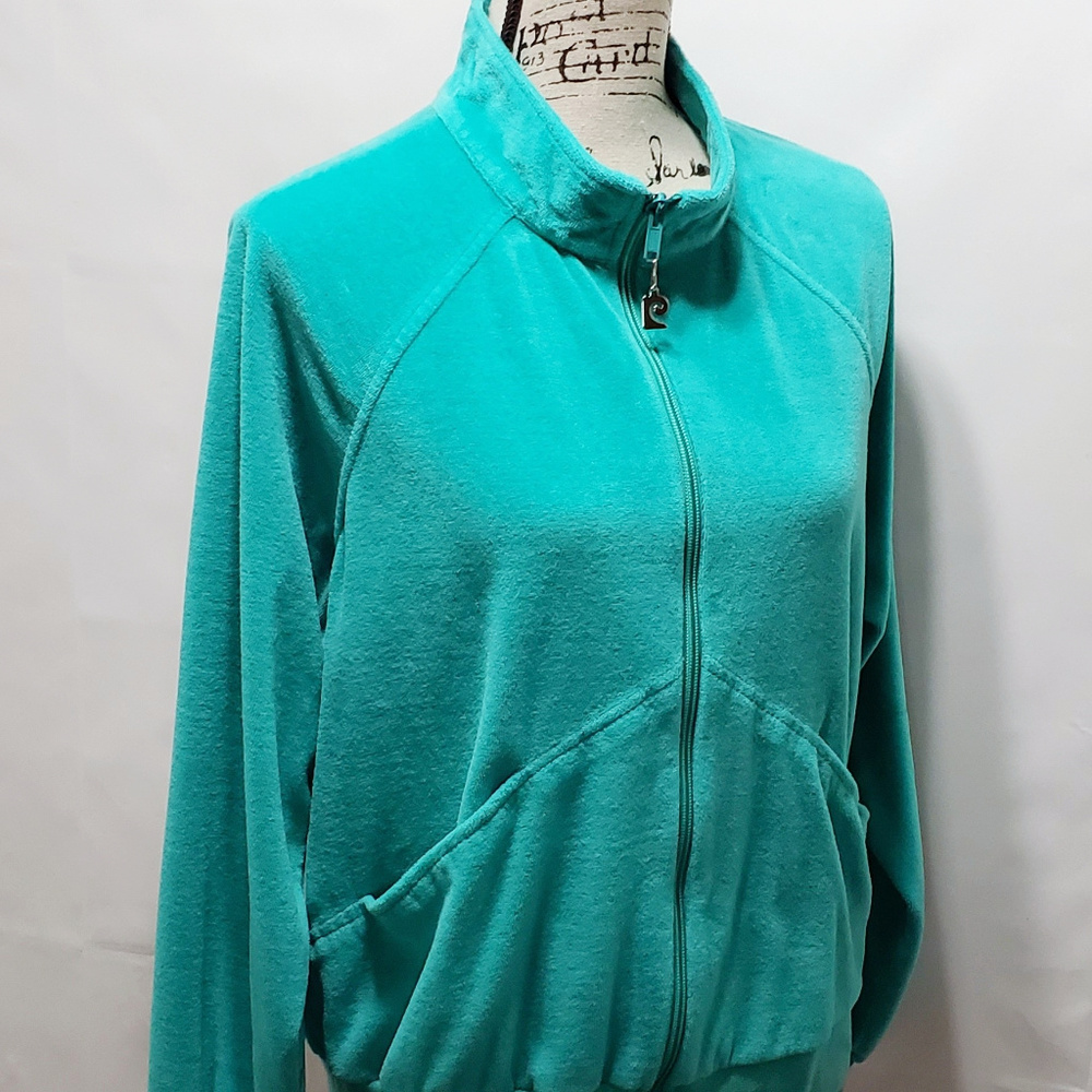 Pierre Cardin Teal Soft Velour Zip Front Jacket